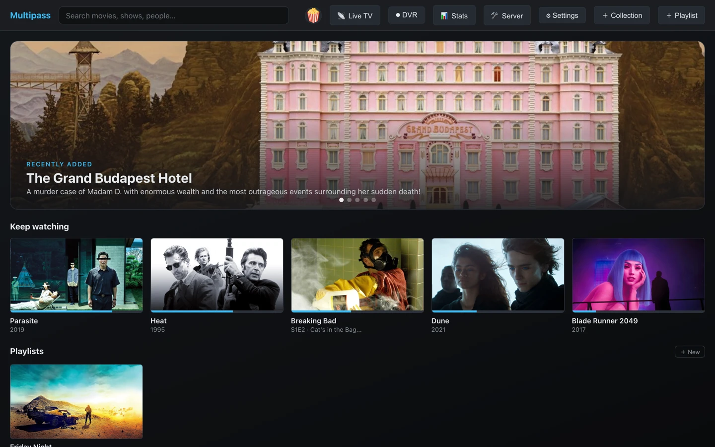 The browser app showing Keep watching and a playlist row